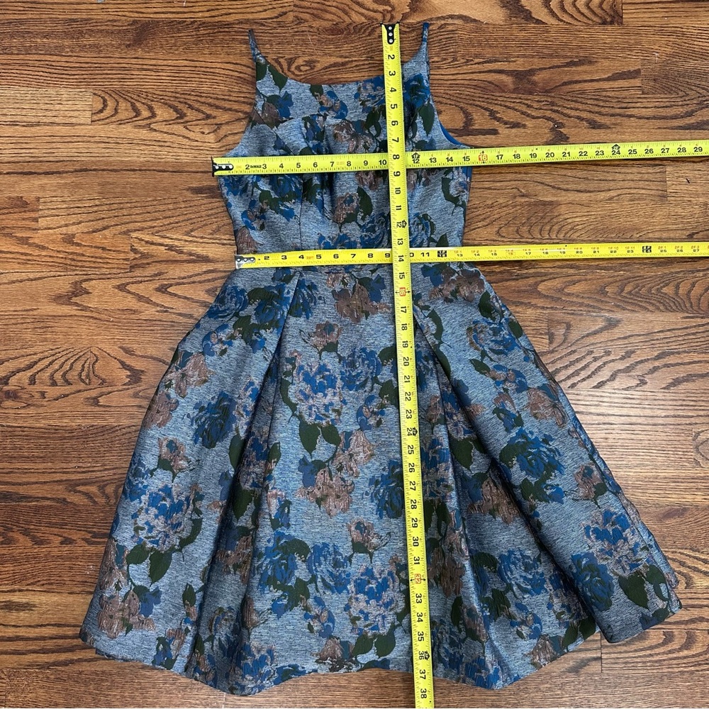 Gal Meets Glam Blue Dark Rose Gold Pleated Spaghetti Strap Cocktail Dress Size 0 - Picture 10 of 12